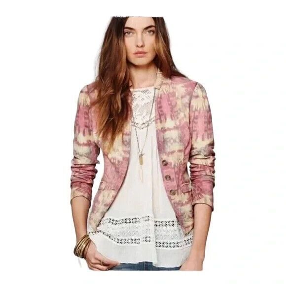 Free People Womens Lightweight Jacket Ikat Southwestern Print F919J885 Size 6 - Picture 1 of 6